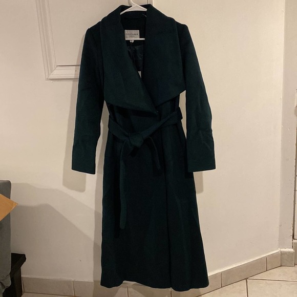 NWT Cole Haan Belted Wrap Coat Petroleum size 4 long - Picture 3 of 12
